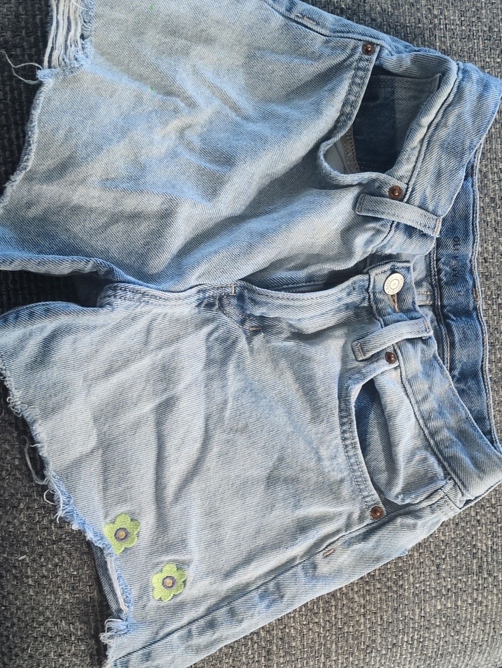 Light Wash Denim Cutoff Shorts with Floral Embroidery
